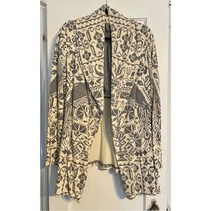 Free People Cross Stitch Pattern Cardigan Jacket in Cream and Black